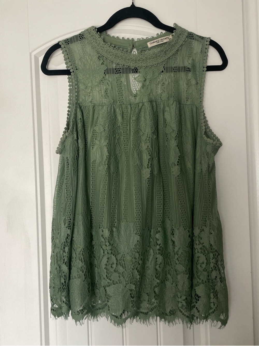 Chance or Fate Lace Blouse 0X (12–14) Sage Green Floral Sleeveless Top